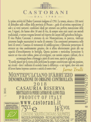PODERE CASTORANI Montepulciano d’Abruzzo DOC Casauria Riserva 0,75 L – etichetă de referință a producătorului