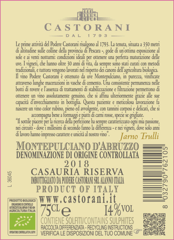 PODERE CASTORANI Montepulciano d’Abruzzo DOC Casauria Riserva 0,75 L